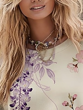 Pentru femei Pullover Hanorace Floral Modă Șic Stradă Casual Manșon Lung Rotund Topuri obișnuite Zilnice Casual Imprimeu Mov Primăvară Toamnă ieftine Topuri florale-Pentru femei Pullover Hanorace Floral Modă Șic Stradă Casual Manșon Lung Rotund Topuri obișnuite Zilnice Casual Imprimeu Mov Primăvară Toamnă