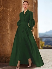 abordables Combinaisons pour maman-Combinaison Ensemble Robe Mère de la Mariée Longueur de Sol Manches Longues V Cou Élégante Invité de Mariage avec Ruching Couleur Unie