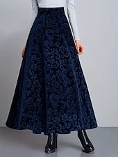cheap Graphic Skirts-Women's Elegant Fashion Casual Maxi High Waist Skirts Floral Floral Micro-elastic Daily Street Blue Wine Purple Green Spring