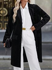 billiga Blazers och kostymer-Dam Kavaj Kappa Håller värmen Bekväm Ficka Knappar Elegant Mode Slät Fest Födelsedag Fest / afton Ledigt Lång Nedvikt Normal Långärmad Ytterkläder Svart Vin Blå Höst Vinter