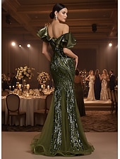 cheap Mermaid Evening Dresses-Mermaid Trumpet Floor Length Beaded Eembroidered Formal Dresses Mother of the Bride Dress Prom Dresses Evening Gown Quinceanera Dresses Ball Gown Elegant Sleeveless V Neck Prom Evening Party Lace