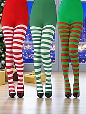 levne Dámské ponožky-Dámské vánoční pruhované punčocháče, slavnostní červeno-zelené strečové legíny na sváteční kostýmy &amp;párty oblečení