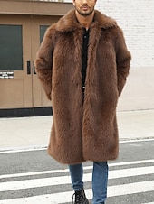voordelige Herenjacks &amp; jassen-Voor heren Winterjack Jas van imitatiebont Vakantie Dagelijks Thermisch Warm Fleece Herfst Winter Effen Modieus Streetwear Revers Lang Koffie Jacks