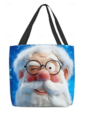 economico Borse con stampa grafica-borsa tote natalizia da donna – design di Babbo Natale con albero di Natale festivo e fiocchi di neve, divertente e stravagante, regalo perfetto per le feste di Natale, le festività invernali e lo shopping
