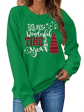 economico Felpe con cappuccio e felpe natalizie-Felpa da donna di Natale Albero di Natale Fiocco di neve Stampa grafica Lettera Casual Maniche lunghe Collo rotondo Top regolari Casual Stampa delle festività Nero Rosa Rosso Verde Grigio Autunno