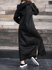 Χαμηλού Κόστους Φούτερ &amp; Φορέματα με κουκούλα-Γυναικεία Μίντι φόρεμα Φόρεμα με κουκούλα Μοντέρνα Καθημερινά Γραφείο Εξόδου Κανονικό Σκέτο Μακρυμάνικο Με Κουκούλα Μαύρο Κρασί Βυσσινί Πορτοκαλί Άνοιξη Φθινόπωρο Χειμώνας