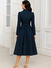  فستان حفل بطول شاي على شكل A، فستان كوكتيل، فستان ضيف زفاف، فستان والدة العروس، بأكمام طويلة وياقة قميص، أنيق، بسيط، رسمي مع حزام/رباط