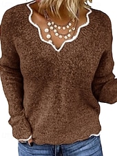 levne jednoduché tričko-Dámské Svetr Rolák Šik ven Na běžné nošení Barevné bloky Do V Slátanina Pletený Dlouhý rukáv Běžné topy Plést Denní Dovolená Jdeme ven Černá Světlá růžová Podzim Zima