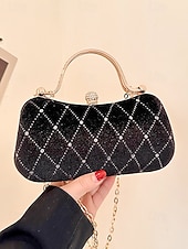 tanie Torby na ramię-Damska aksamitna pikowana wieczorowa torebka z diamentowymi akcentami – elegancka torebka na ramię na świąteczne przyjęcia, spotkania i specjalne okazje