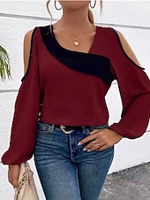 Pentru femei Bluză Simplu Elegant Stilat Modern Manșon Lung Asimetric Topuri obișnuite Zilnic Concediu Ieșire Peteci Roșu Vin Caisă Primăvară Toamnă Iarnă ieftine tricou simplu-Pentru femei Bluză Simplu Elegant Stilat Modern Manșon Lung Asimetric Topuri obișnuite Zilnic Concediu Ieșire Peteci Roșu Vin Caisă Primăvară Toamnă Iarnă