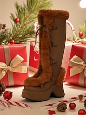 cheap Women&#039;s Christmas Shoes-Women&#039;s  Platform Christmas Boots with Faux Fur Trim - Chic Holiday Style, Perfect for Christmas Parties and Winter Celebrations