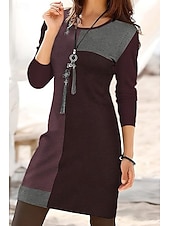 economico Abiti a Strisce e Geometrici-Women's Mini Dress T Shirt Dress Tee Dress Casual Daily Regular Fit Geometric Long Sleeve Crew Neck Black Blue Purple Gray Spring Fall