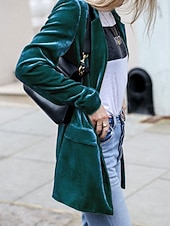 preiswerte Blazer &amp; Anzüge-Damen Blazer Samtblazer Bequem Tasche Mode Einfach Party Party / Abend Regulär Umlegekragen Normale Passform Langarm Oberbekleidung Blau Schwarz Wein Herbst Winter