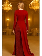 preiswerte Ballkleider-A-Linie Abendkleid Elegant Formelle Kleidung Formell Hochzeit Bodenlang Langarm V Ausschnitt Paillettenbesetzt mit Glitzer 2025