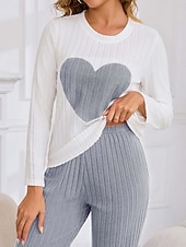 billige Valentinsdagen Søvn &amp; Lounge-Damepyjamas Loungewear Pyjamasett Varm Aktiv Motetrend Bukse Hjemmefest Langermet Crew Neck Rosa Rød Lilla Grå Vår Høst Vinter
