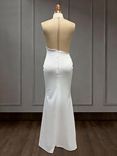 abordables Robes de Soirée Sirène-Sirène Trompette Longueur au sol Robes de Bal Robe de Soirée Tenue de soirée Élégant Sans manches Épaules Dénudées Carnaval Mascarade Satin Pailleté avec Perles Surjupe