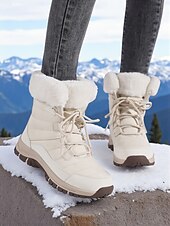 abordables Botas de nieve e invierno-Botas de nieve impermeables con cordones y forro de piel cálida para mujer, botines de invierno antideslizantes para senderismo al aire libre, calzado acogedor y aislante para clima frío