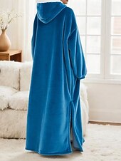 preiswerte Damen Schlafoberteile und -unterteile-Damen Schlafanzug Freizeitkleidung Flanell Warm Mode Tragbarer Decken-Hoodie Einfarbig Tasche Heim Täglich Bett Langarm Kapuzenpullover Schwarz Marineblau Königsblau Grün Hellgrau Herbst Winter