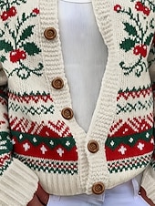 preiswerte hässlicher Pullover-Damen Weihnachtspullover Fair Isle Pullover Strickjacke Mode Täglich Lässig Grafik Gerippt Rundhalsausschnitt Knöpfe Druck Langarm Normale Oberteile Stricken Weihnachten Outdoor Täglich Beige Herbst