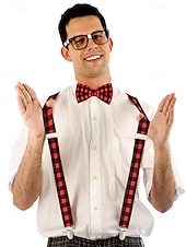 baratos Gravatas masculinas e gravatas borboleta-Conjunto de suspensório ajustável e gravata borboleta xadrez de Natal masculino, estilo casual e formal, perfeito para festas de fim de ano e presentes