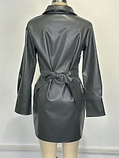 abordables Vestito Semplice-Women's Mini Dress Sheath Dress Leather Dress Fashion Modern Daily Vacation Going out Regular Fit Plain Long Sleeve Shirt Collar Grey Spring Fall Winter