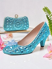 preiswerte Klassische Pumps-Damen-Set aus Strass-Pumps und Clutch mit mehrfarbigen Kristallverzierungen – elegante passende Schuhe und Handtasche für formelle Anlässe und Cocktailpartys
