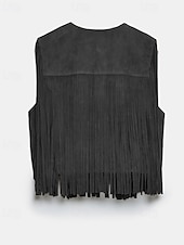 tanie Zwykły zbiornik-Damskie Bluzka Frędzel Równina Zachodni Bez rękawów W serek Zwykłe topy Święto Wyjściowe Czarny Jasnobrązowy Lato Wiosna