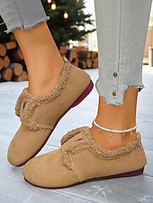 preiswerte Ballerinas für Damen-Weite Damen-Schlupfschuhe mit Fleecefutter, kuschelig warme Schuhe mit Gummiband, Winter-Hausschuhe für die Freizeit im Herbst und Winter