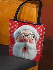 economico Borse con stampa grafica-borsa tote natalizia da donna – design di Babbo Natale con albero di Natale festivo e fiocchi di neve, divertente e stravagante, regalo perfetto per le feste di Natale, le festività invernali e lo shopping