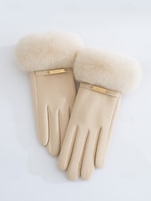 tanie Rękawiczki damskie-Damskie rękawiczki z ekranem dotykowym, materiał ze sztucznego futra poliestrowego, przytulne zimowe rękawiczki na Boże Narodzenie, eleganckie i stylowe, idealne na świąteczny prezent