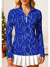 baratos Camisa Feminina-Mulheres Geométrica Arte abstrata Moletom Polo Tops Camisa Camisa Esportiva Manga Longa Imprimir Quarter Zip Pullover UPF50+ Resistente a UV Proteção UV Elástico Respirável Voleibal Tênis Golfe