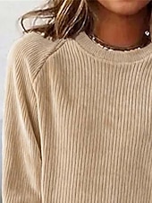 preiswerte Strukturierte Kapuzenpullover-Damen Elegante Oberteile Einfarbig Vintage Stilvoll Klassisch Langarm Rundhalsausschnitt Normale Oberteile Täglich Ausgehen Kamel Herbst Winter