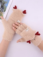 お買い得  レディース手袋-女性用クリスマスギフトの豪華な手袋、マルチカラー、ふわふわの柔らかい素材、トナカイの角のデザイン、毎日の通勤や休日のお祝いに最適
