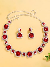 Недорогие Женское ожерелье-Женский комплект украшений из красного кристалла — элегантное ожерелье со стразами и серьги-подвески для рождественской вечеринки, праздничного торжества или вечернего банкета.