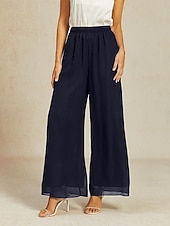 billige brede ben og høy midje-Dame Frekk Elegant Full lengde Middels midje Elastisk Navyblå Sommer Vår Høst