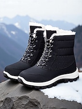 Botas de caminhada de inverno femininas vermelhas com pele sintética – botas de neve duráveis e impermeáveis com blocos de cores para aventuras na neve, perfeitas para viagens de férias baratos Sapatos de Natal Femininos-Botas de caminhada de inverno femininas vermelhas com pele sintética – botas de neve duráveis e impermeáveis com blocos de cores para aventuras na neve, perfeitas para viagens de férias