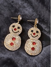abordables Pendiente de mujer-Pendientes colgantes de muñeco de nieve de cristal para mujer: accesorios de joyería navideña para fiestas navideñas y celebraciones invernales.