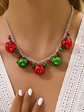 tanie Naszyjnik damski-damski świąteczny naszyjnik ze stopu z czerwonymi i zielonymi dzwoneczkami, ozdobą w kształcie płatka śniegu, idealny do świątecznej mody i jako prezent