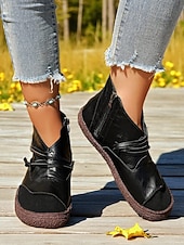 cheap Ankle Boots-Women's Vintage Coffee Faux Leather Booties with Side Zipper – Comfortable Ankle Boots for Casual Wear, Outdoor Walks and Everyday Outfits