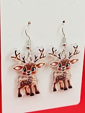 levne Dámská náušnice-Dámské vánoční dárkové akrylové náušnice se sobami, roztomilý sváteční design se santovou čepicí, zábavný sváteční doplněk na večírky a setkání.