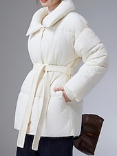 baratos Parka de Inverno-Mulheres Parka Confortável Respirável gravata na frente Bolsos Casual Tecido Férias Rua Casual Roupa Diária Zíper Longo Colarinho Chinês Normal Manga Longa agasalhos Preto Branco Café Primavera Outono
