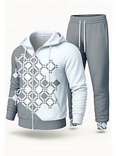 Χαμηλού Κόστους Αθλητικά κοστούμια-Ανδρικά Φούτερ με Κουκούλα Φόρμα Φόρμα 2 τεμαχίων Κορδόνι Κουμπώσου Γεωμετρικό Ρούχα σύνολα Φθινόπωρο Χειμώνας Μπλε Πορτοκαλί Επάγγελμα Για Υπαίθρια Χρήση Ταξίδια Ελαφρύ Μοντέρνα Μακρυμάνικο