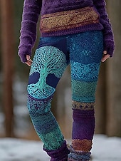 voordelige Viking afdruk-Vrouwelijke Viking Boho Leggings Vakantie Vintage Etnische Stijl Volledige Lengte Hoge Taille Grafisch Boom Abstract Sneldrogend Ademend Zacht Rekbaar Formele Buiten Vakantie Blauw Lente Herfst
