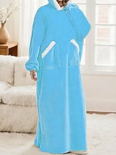 preiswerte Damen Schlafoberteile und -unterteile-Damen Schlafanzug Freizeitkleidung Flanell Warm Mode Tragbarer Decken-Hoodie Einfarbig Tasche Heim Täglich Bett Langarm Kapuzenpullover Schwarz Marineblau Königsblau Grün Hellgrau Herbst Winter