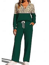 abordables Survêtements-Femmes Sweat-shirt Ensemble Survetement Jogging Pantalon Cordon de serrage Avec Poches Léopard Veste et Pantalon de Jogging Ensemble de vêtements de sport Vêtements d'intérieur Été Printemps Automne