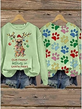 preiswerte Weihnachts-Sweatshirt-Damen Pullover Sweatshirt Grafik Tiermotiv Hund Lässig Langarm Rundhalsausschnitt Normale Oberteile Straße Alltagskleidung Lässig Patchwork Schwarz Weiß Hellgrün Rosa Leicht Blau Herbst Winter