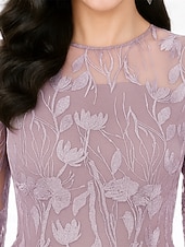 Χαμηλού Κόστους Μήκος δαπέδου-Γραμμή Α Φόρεμα Μητέρας της Νύφης Επίσημο Κομψό Στρογγυλή Ψηλή Λαιμόκοψη Κάτω από το γόνατο Πολυεστέρας Κοντομάνικο με Διακοσμητικά Επιράμματα