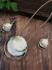 halpa Naisten kaulakoru-Naisten boheemi kerrostettu riipuskaulakoru ja roikkuvat korvakorut – hohtava simpukkakuvio, näyttävä koru rentoon ja juhlaan.