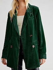 economico Blazer e Completi-Per donna Blazer Blazer di velluto Confortevole Tasca Bottoni Moda Semplice Feste Festa / Sera Uscire Regolare Collo ripiegato Vestibilità regolare Manica Lunga Capispalla Nero Vino Verde scuro
