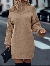 economico Abiti in maglia-Per donna Abito maglione Elegante Casual Morbido Colore Puro A Coste Dolcevita Lavorato a maglia Spalle scoperte Manica Lunga Top Regolari Maglia All'aperto Quotidiano Weekend Nero Verde Autunno